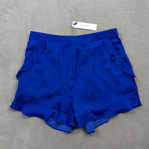 Naked Zebra Shorts Womens Medium Bermuda Blue Ruffle Trim Silky EP116595 — photo 2